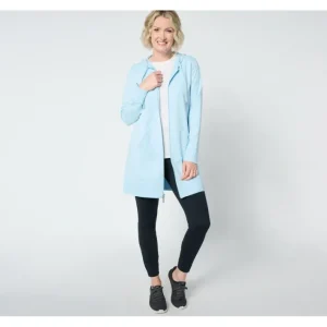 Hat<Active French Terry Petite Hooded ZipFront Tunic Jacket - a world of fashionable women's clothing, including a wide selection of dresses and trendy accessories.