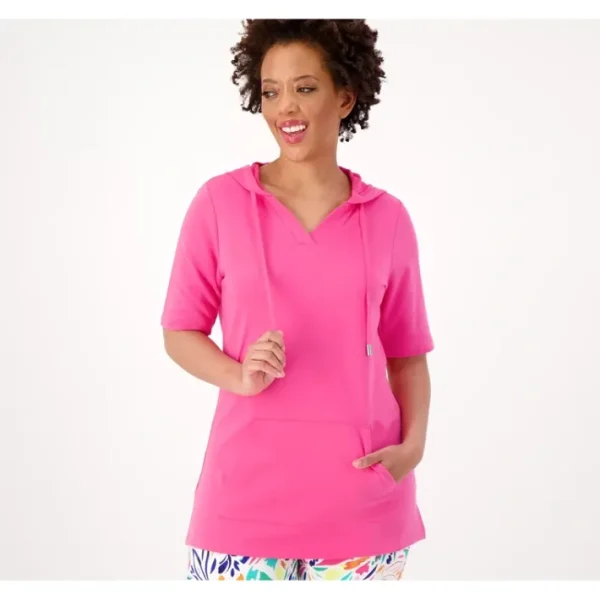 Fashion<Active French Terry Regular V-Neck Hooded Tunic - a world of fashionable women's clothing, including a wide selection of dresses and trendy accessories.