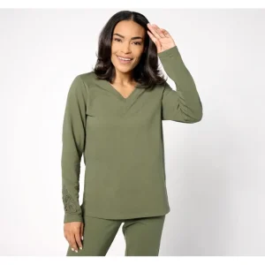 Fashion<Active French Terry V-Neck Pullover with Crochet - a world of fashionable women's clothing, including a wide selection of dresses and trendy accessories.