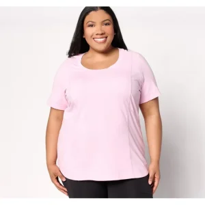 Fashion<Active Jersey Scoop Neck Top with Curved Hem - a world of fashionable women's clothing, including a wide selection of dresses and trendy accessories.