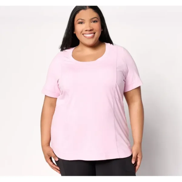 Fashion<Active Jersey Scoop Neck Top with Curved Hem - a world of fashionable women's clothing, including a wide selection of dresses and trendy accessories.