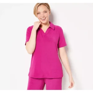 Fashion<Active Knit Terry Short Sleeve Polo Top - a world of fashionable women's clothing, including a wide selection of dresses and trendy accessories.