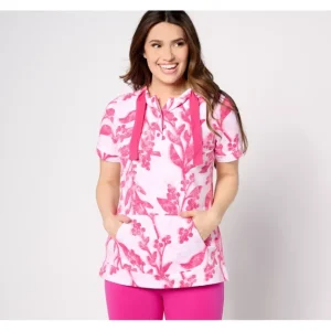 Fashion<Active Printed French Terry Short Sleeve Hoodie - a world of fashionable women's clothing, including a wide selection of dresses and trendy accessories.