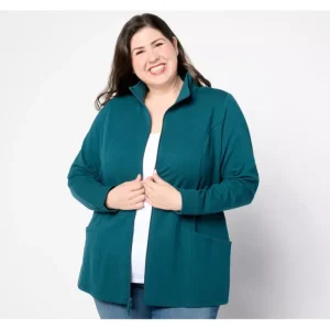 Fashion<Active Reg Zip Front French Terry Tunic Jacket - a world of fashionable women's clothing, including a wide selection of dresses and trendy accessories.