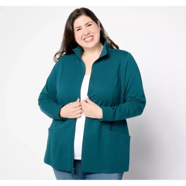Fashion<Active Reg Zip Front French Terry Tunic Jacket - a world of fashionable women's clothing, including a wide selection of dresses and trendy accessories.