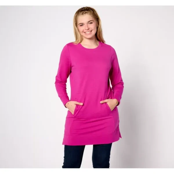 Fashion<Active Regular French Terry Crewneck Tunic - a world of fashionable women's clothing, including a wide selection of dresses and trendy accessories.