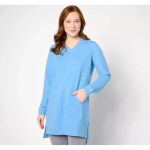 Fashion<Active Regular French Terry Hooded Tunic Pullover - a world of fashionable women's clothing, including a wide selection of dresses and trendy accessories.