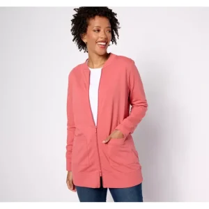 Fashion<Active Regular French Terry Tunic Jacket w/ Ribbed Trim - a world of fashionable women's clothing, including a wide selection of dresses and trendy accessories.