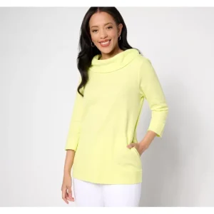 Fashion<Active Textured Knit Cowl Neck 3/4 Sleeve Pullover - a world of fashionable women's clothing, including a wide selection of dresses and trendy accessories.