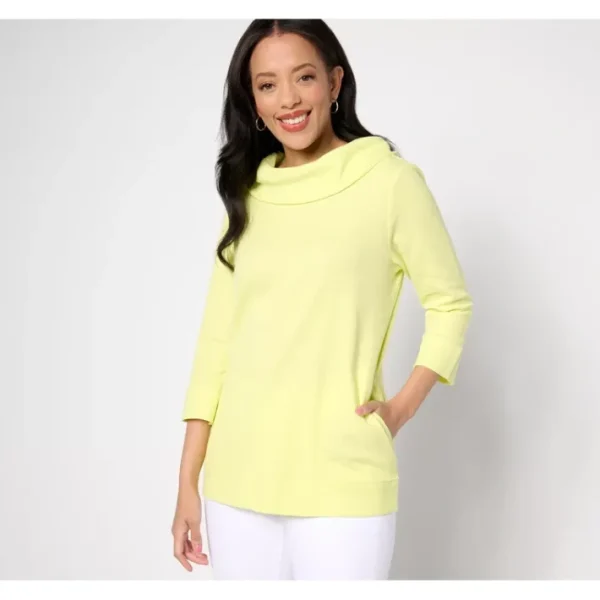 Fashion<Active Textured Knit Cowl Neck 3/4 Sleeve Pullover - a world of fashionable women's clothing, including a wide selection of dresses and trendy accessories.