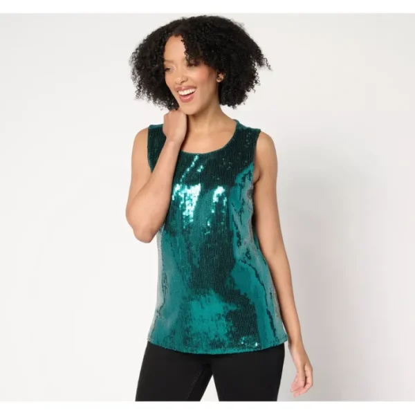 Dresses<Adaptive Sequin Front Scoop Neck Tank Top - a world of fashionable women's clothing, including a wide selection of dresses and trendy accessories.