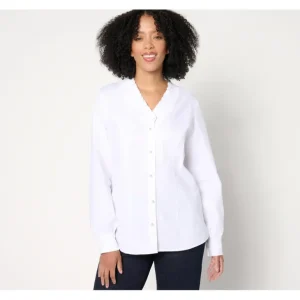 Adaptive Signature Poplin Ruffle V-Neck Shirt - a world of fashionable women's clothing, including a wide selection of dresses and trendy accessories.> Hat