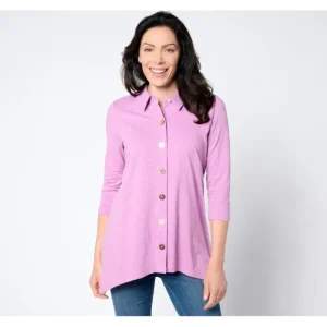 Fashion<Adaptive Texture Knit 3/4 Sleeve Button Tunic - a world of fashionable women's clothing, including a wide selection of dresses and trendy accessories.