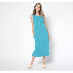 Dresses<Adaptive Texture Knit Midi Tank Dress w/ Keyhole Back - a world of fashionable women's clothing, including a wide selection of dresses and trendy accessories.