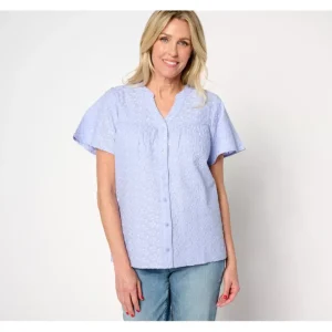 Fashion<Allover Embroidered Flutter Sleeve Cotton Blouse - a world of fashionable women's clothing, including a wide selection of dresses and trendy accessories.