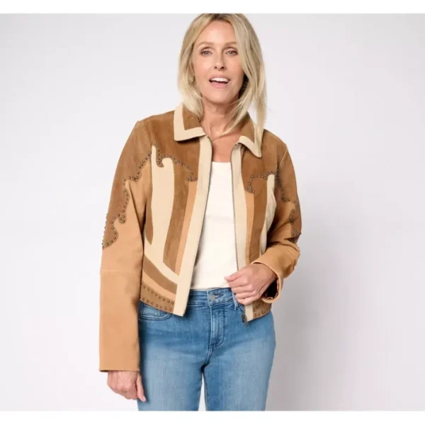 Shop All<American West Color Blocked Suede Zip Front Jacket - a world of fashionable women's clothing, including a wide selection of dresses and trendy accessories.