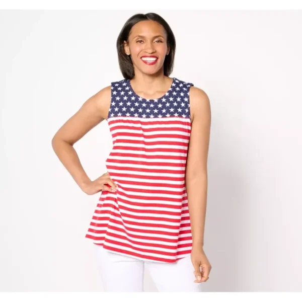 Shop All<Americana Printed Stars Stripes Swing Tank Top - a world of fashionable women's clothing, including a wide selection of dresses and trendy accessories.