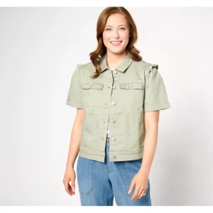 AnyBody Color Short Sleeve Denim Jacket - a world of fashionable women's clothing, including a wide selection of dresses and trendy accessories.> Hat