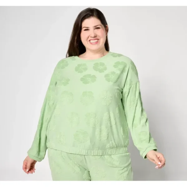 Shop All<AnyBody Lounge Crew Neck Hibiscus Jacquard French Terry Top - a world of fashionable women's clothing, including a wide selection of dresses and trendy accessories.