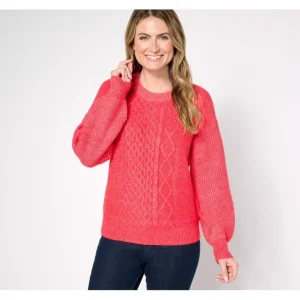 AnyBody Mixed Stitch Crewneck Sweater - a world of fashionable women's clothing, including a wide selection of dresses and trendy accessories.> Hat