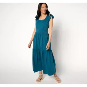 Dresses<AnyBody Petite Knit Jersey Square Neck Maxi Dress - a world of fashionable women's clothing, including a wide selection of dresses and trendy accessories.