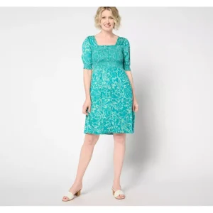 Dresses<AnyBody Petite Smocked Bodice Knee Length Dress - a world of fashionable women's clothing, including a wide selection of dresses and trendy accessories.