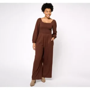 AnyBody Regular Daydreamer Knit Jumpsuit with Smocking - a world of fashionable women's clothing, including a wide selection of dresses and trendy accessories.> Hat