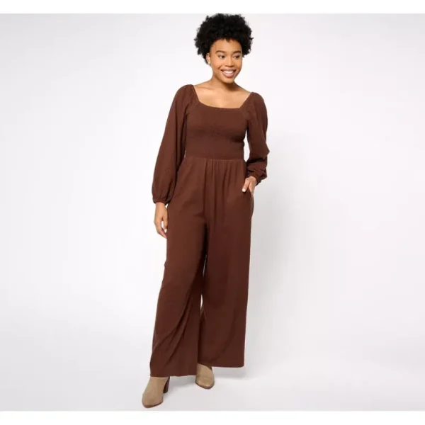 AnyBody Regular Daydreamer Knit Jumpsuit with Smocking - a world of fashionable women's clothing, including a wide selection of dresses and trendy accessories.> Hat