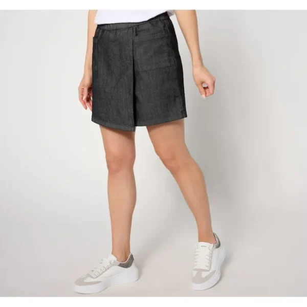 AnyBody Regular Denim Faux Wrap Pull-On Skort - a world of fashionable women's clothing, including a wide selection of dresses and trendy accessories.> Dresses