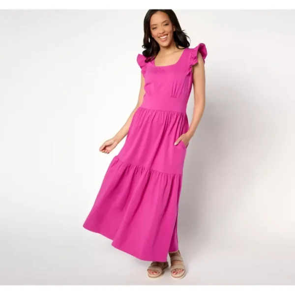 Dresses<AnyBody Regular Knit Jersey Square Neck Maxi Dress - a world of fashionable women's clothing, including a wide selection of dresses and trendy accessories.