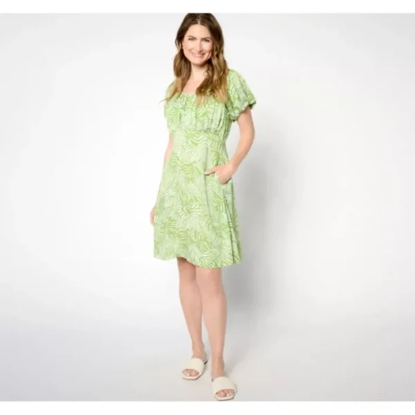 Dresses<AnyBody Regular Printed Puff Sleeve Dress - a world of fashionable women's clothing, including a wide selection of dresses and trendy accessories.