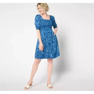 Dresses<AnyBody Regular Smocked Bodice Knee Length Dress - a world of fashionable women's clothing, including a wide selection of dresses and trendy accessories.
