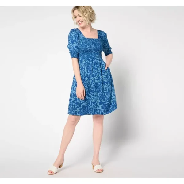 Dresses<AnyBody Regular Smocked Bodice Knee Length Dress - a world of fashionable women's clothing, including a wide selection of dresses and trendy accessories.