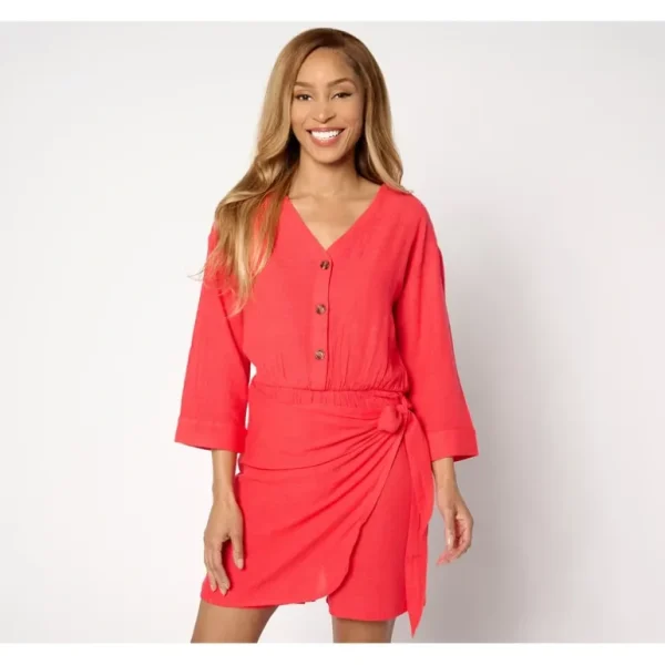 AnyBody Regular Y-Neck Drop Shoulder Wrap Romper - a world of fashionable women's clothing, including a wide selection of dresses and trendy accessories.> Hat