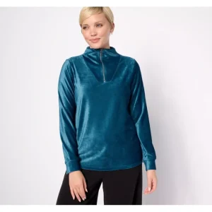 AnyBody Rib Velour Long Sleeve Funnel Neck Pullover - a world of fashionable women's clothing, including a wide selection of dresses and trendy accessories.> Hat