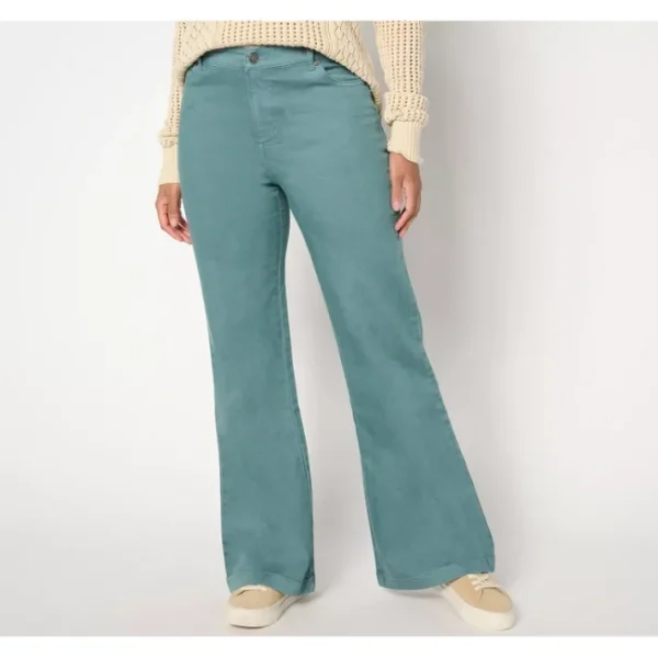 Shop All<AnyBody Tall Washed Colored Denim Baby Flare Pants - a world of fashionable women's clothing, including a wide selection of dresses and trendy accessories.