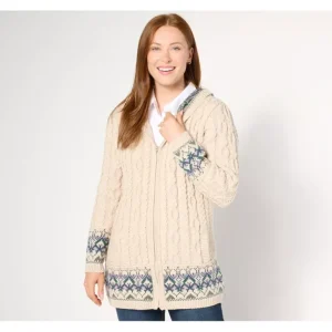 Aran Craft Merino Wool Fairisle Zip Front Cardigan with Hood - a world of fashionable women's clothing, including a wide selection of dresses and trendy accessories.> Hat