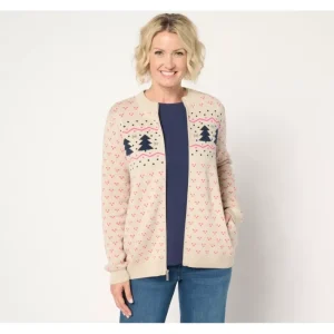 Fashion<Archives Zip Front Placed Motif Cardigan - a world of fashionable women's clothing, including a wide selection of dresses and trendy accessories.