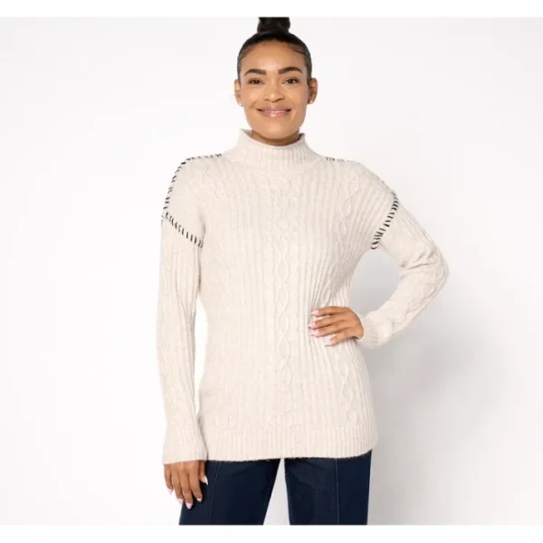 Shop All<Attitudes by Renee Cable Knit Sweater - a world of fashionable women's clothing, including a wide selection of dresses and trendy accessories.
