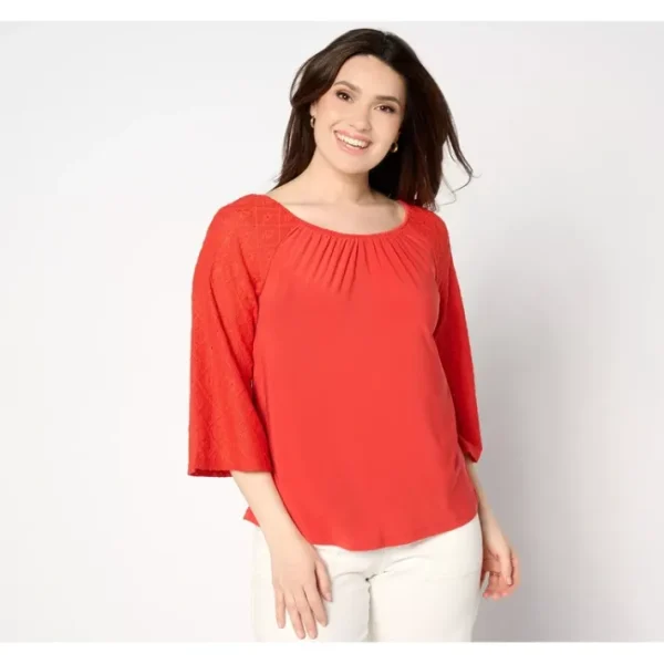 Shop All<Attitudes by Renee Como Jersey Convertible Eyelet Top - a world of fashionable women's clothing, including a wide selection of dresses and trendy accessories.