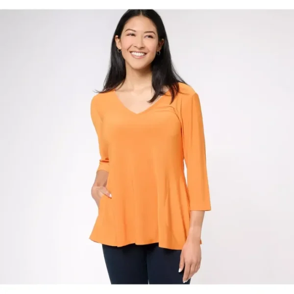 Shop All<Attitudes by Renee Como Jersey Double V-Neck Top - a world of fashionable women's clothing, including a wide selection of dresses and trendy accessories.