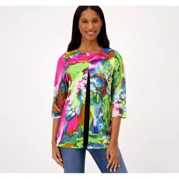 Shop All<Attitudes by Renee Como Jersey Printed Overlay Mock Twin Set - a world of fashionable women's clothing, including a wide selection of dresses and trendy accessories.