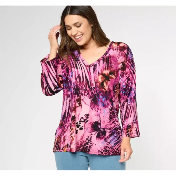 Shop All<Attitudes by Renee Como Jersey Ruched Shoulder Top - a world of fashionable women's clothing, including a wide selection of dresses and trendy accessories.