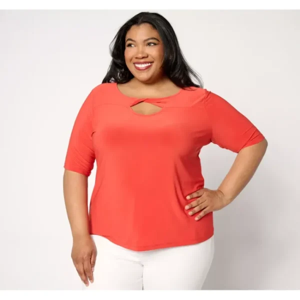 Shop All<Attitudes by Renee Como Jersey Twist Neck Top - a world of fashionable women's clothing, including a wide selection of dresses and trendy accessories.