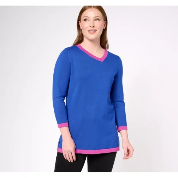 Shop All<Attitudes by Renee Contrast Piping Sweater - a world of fashionable women's clothing, including a wide selection of dresses and trendy accessories.
