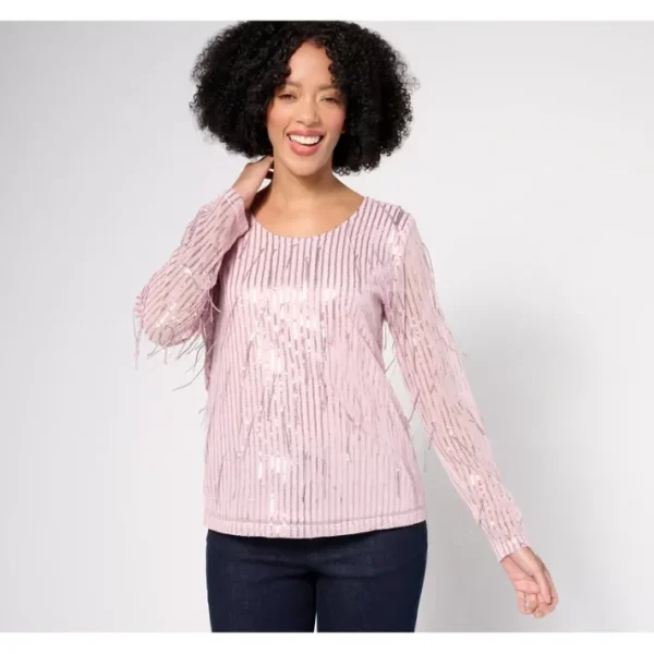 Shop All<Attitudes by Renee Drippy Sequin Top - a world of fashionable women's clothing, including a wide selection of dresses and trendy accessories.