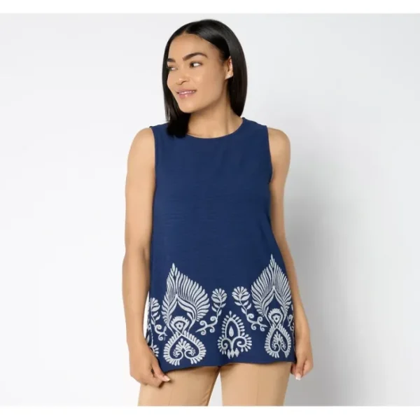 Shop All<Attitudes by Renee Embroidered Woven Tank - a world of fashionable women's clothing, including a wide selection of dresses and trendy accessories.
