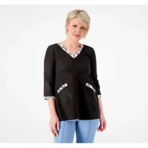 Hat<Attitudes by Renee Faux Suede Top w/Faux Snake Trim - a world of fashionable women's clothing, including a wide selection of dresses and trendy accessories.