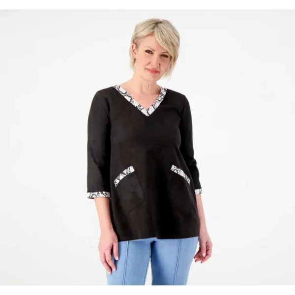 Hat<Attitudes by Renee Faux Suede Top w/Faux Snake Trim - a world of fashionable women's clothing, including a wide selection of dresses and trendy accessories.