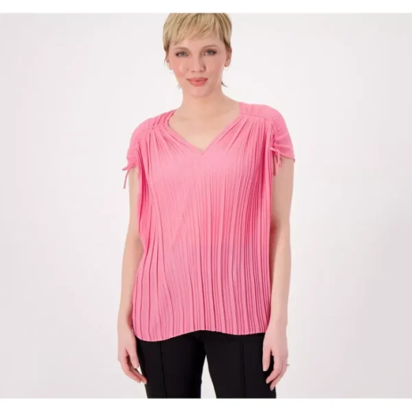 Shop All<Attitudes by Renee Global Illusions Cinch Pleated Top - a world of fashionable women's clothing, including a wide selection of dresses and trendy accessories.